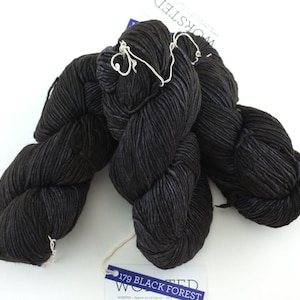Malabrigo Worsted in color Black Forest, 179, Merino Wool Aran Weight Knitting Yarn, off-black image 3