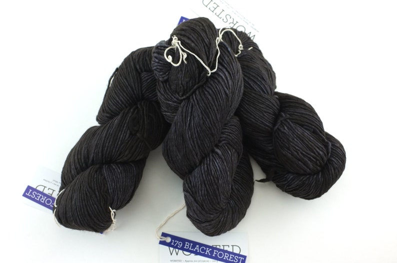 Malabrigo Worsted in color Black Forest, 179, Merino Wool Aran Weight Knitting Yarn, off-black image 3