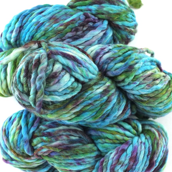 Malabrigo Rasta in color Boomerang, Super Bulky Merino Wool Knitting Yarn, turquoise, aqua, purple, #197
