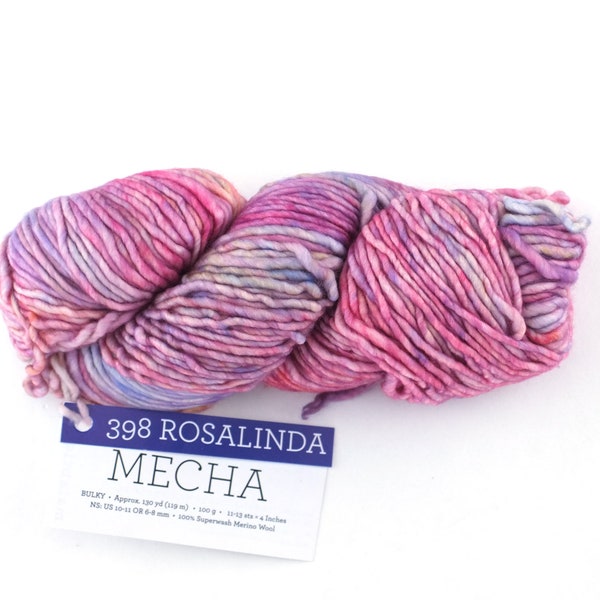 Malabrigo Mecha in color Rosalinda, Bulky Weight Merino Wool Knitting Yarn, pastel pinks, peaches, #398