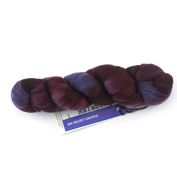 Malabrigo Lace in color Velvet Grapes, Lace Weight Merino Wool Knitting Yarn, dark magenta purple, #204