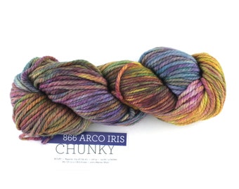 Malabrigo Chunky in color Arco Iris, Bulky Weight Merino Wool Knitting Yarn, soft rainbow shades, #866