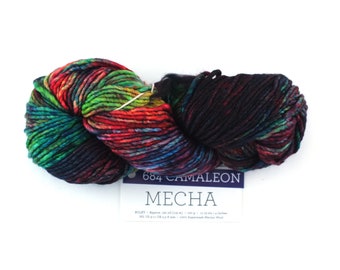 Malabrigo Mecha in color Camaleon, Merino Wool Bulky Weight Knitting Yarn, greens, blues, #684