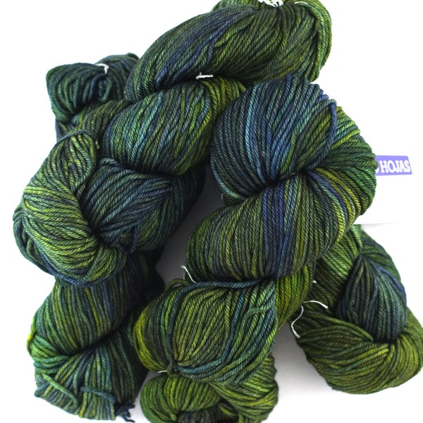 Malabrigo Rios in color Hojas, Merino Wool Worsted Weight Knitting Yarn, leafy greens, #880