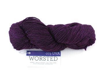 Malabrigo Worsted in color Uva, #073, Merino Wool Aran Weight Knitting Yarn, dark grape purple