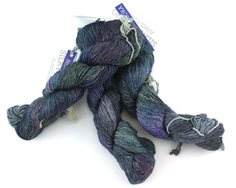 Malabrigo Silky Merino in color Zarzamora, DK Weight Silk and Merino Wool Knitting Yarn, dark purples, washed greens, #863