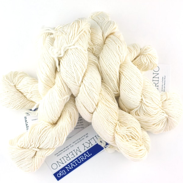 Malabrigo Silky Merino in color Natural, DK Weight Silk and Merino Wool Knitting Yarn, off white, #063