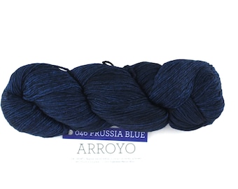 Malabrigo Arroyo in color Prussia Blue, Sport Weight Merino Wool Knitting Yarn, dark ultramarine blue, #046
