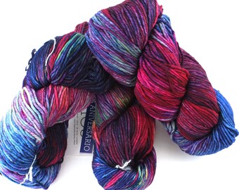 Malabrigo Rios in color Aniversario, Merino Wool Worsted Weight Knitting Yarn, red, purple, blue, #005