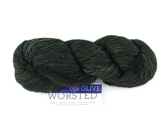 Malabrigo Worsted in color Olive, #056, Merino Wool Aran Weight Knitting Yarn, deep olive green