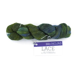 Malabrigo Lace in color Hojas, Lace Weight Merino Wool Knitting Yarn, forest of greens, #880