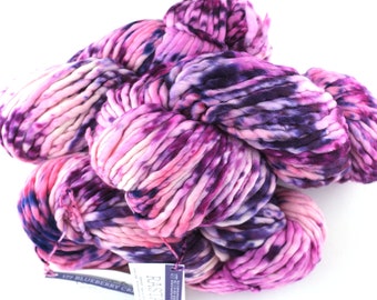 Malabrigo Rasta in color Blueberry Cream, Super Bulky Merino Wool Knitting Yarn, magenta, purple, off-white, #177