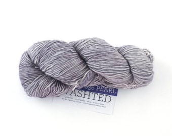 Malabrigo Washted in color Pearl, Aran Weight Merino Superwash Wool Knitting Yarn, light gray, #036