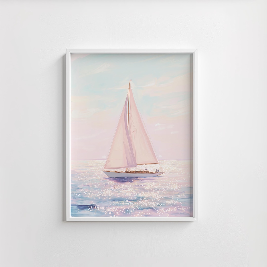 Vintage Coastal Printable Sailboat Art - Pastel Nautical Wall Decor ...