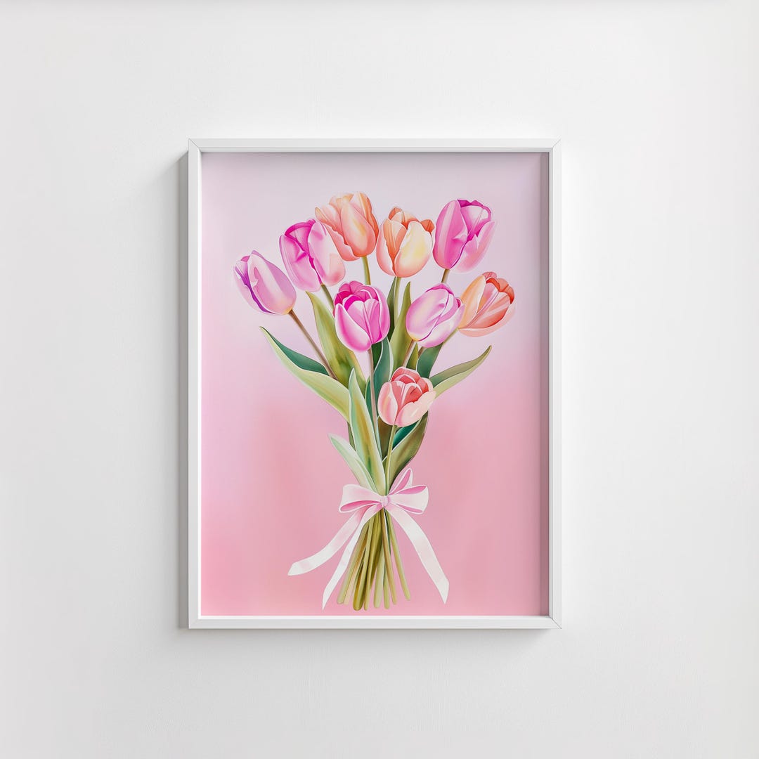 Printable Tulip Bouquet in Pastel Watercolor - Romantic Spring Wall Art ...