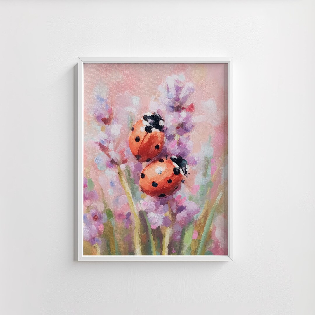 Cottagecore Ladybugs on Lavender Poster - Pastel Watercolor Insects ...