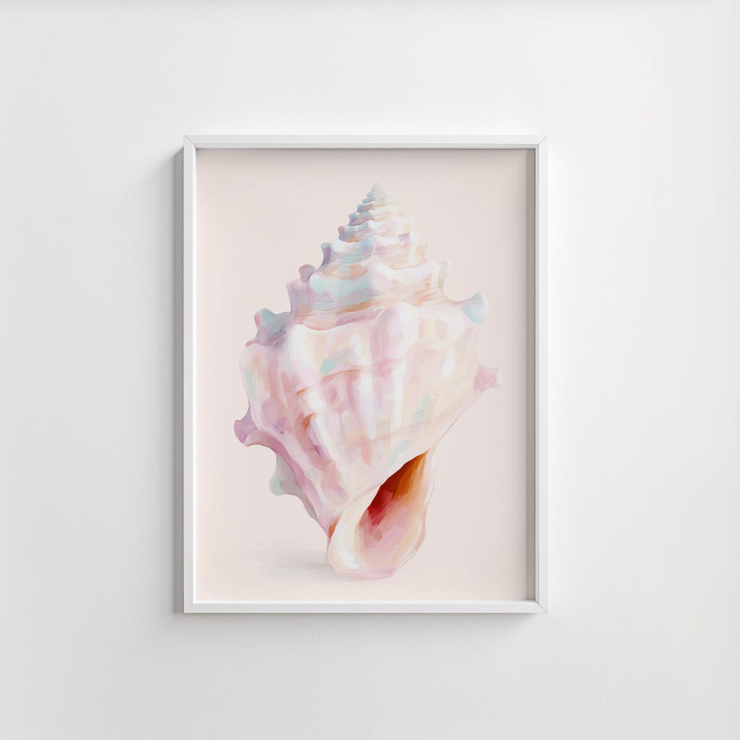 Nautical Beach Art, Pastel Conch Shell Watercolor - Coastal Wall Decor ...