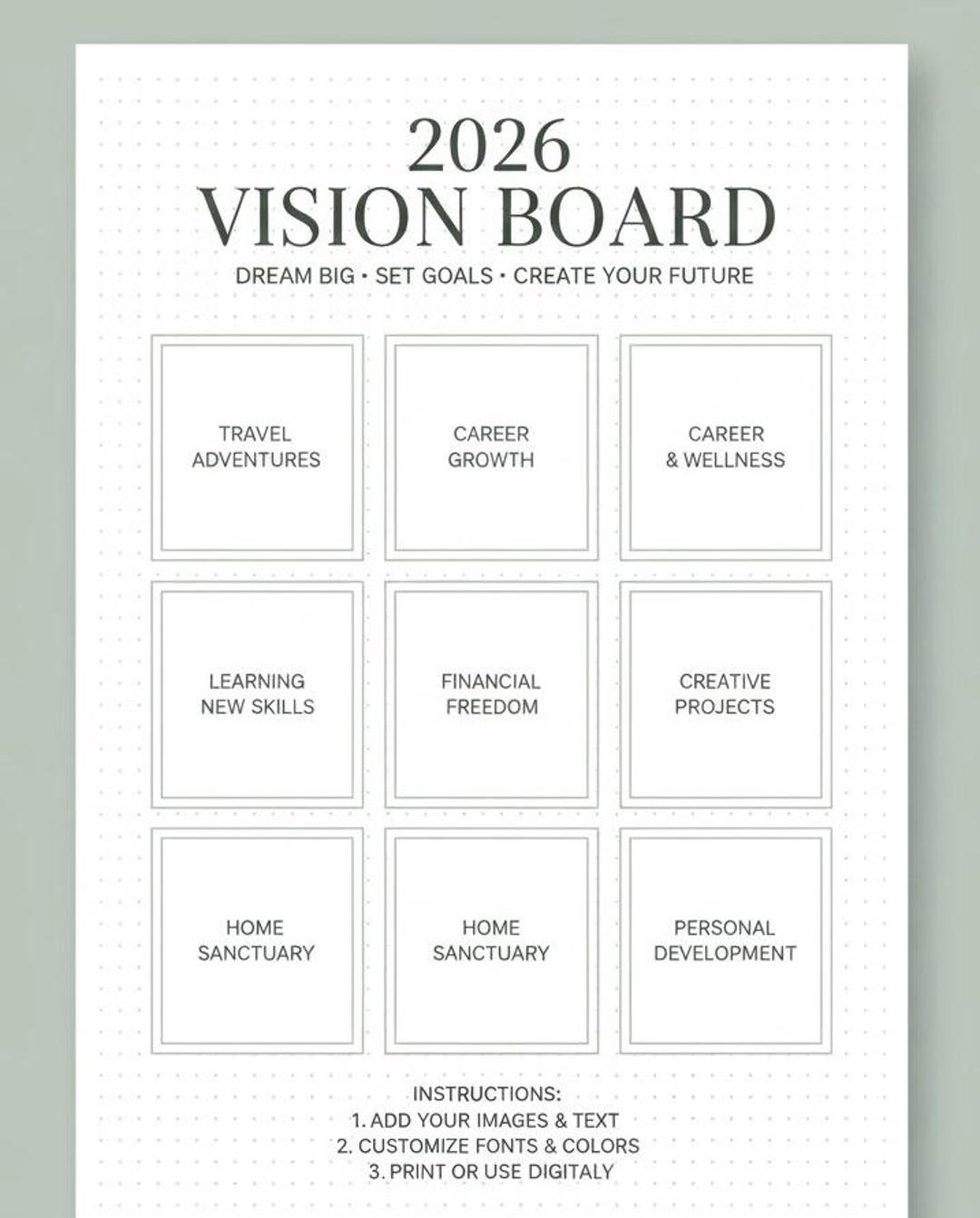 A 2026 Minimalist Vision Board Template Featuring Clean Grids & Airy ...