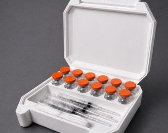 Organizador/estuche de almacenamiento para jeringas y viales de 10 ml: capacidad para 12 viales, jeringas y suministros de preparación.