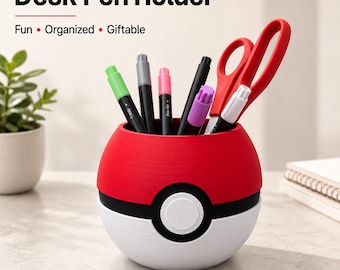 Pokeball-Inspired Pen Holder | Custom Color Desk Organizer for Pencils, Markers & Office Supplies
