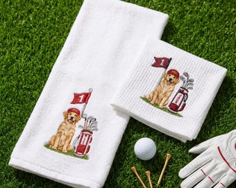 Serviette de golf brodée personnalisée avec portrait de chien avec nom, cadeau de fête des pères d'une femme, cadeau de golf personnalisé pour chien, accessoire de golf amusant