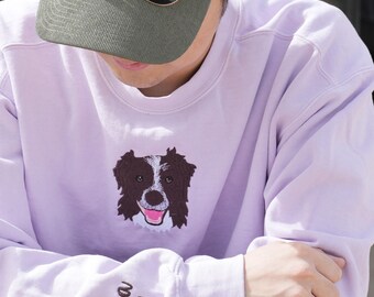 Sudadera personalizada para mascotas Comfort Colors® con bordado a partir de tu foto, cuello redondo con cara de perro o gato bordada, sudadera para mascotas con el nombre de tu mascota.