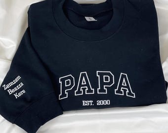 Custom Embroidered Sweatshirt, Personalized Name Sleeve, Grandpa Est Year Shirt