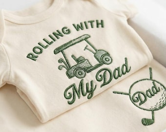Chemise brodée de golf assortie papa et bébé, barboteuse Rolling With My Dad, chemise assortie pour amateur de golf, cadeau de fête des pères, chemise père et fils