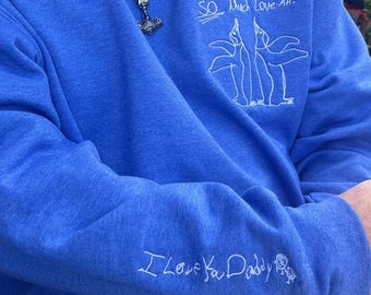 Cadeau fête des pères pour papa - Sweat personnalisé écriture manuscrite - Cadeau personnalisé pour papa - Broderie personnalisée d'après l'écriture de votre enfant