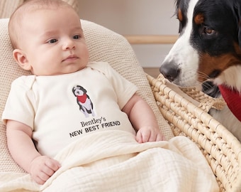 Body de bebé con retrato de mascota bordado personalizado, conjunto para el nuevo mejor amigo, regalo personalizado para perros y gatos