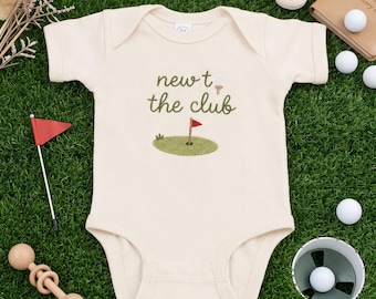 Body de bebé bordado "New To the Club" para golf, conjunto para pequeño golfista, regalo para baby shower.