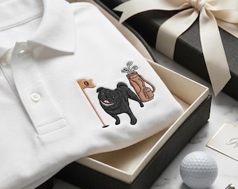 T-shirt de golf personnalisé brodé pour animal de compagnie avec photo d'animal de compagnie, idées cadeau fête des pères, polo brodé portrait d'animal de compagnie, cadeau pour amateur de golf
