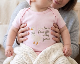 Pelele de bebé bordado con el ganso gracioso favorito de la tía, body de bebé con ganso divertido, lindo conjunto para bebé, regalo para baby shower, regalo para la tía