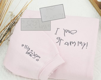 Sudadera infantil bordada a juego con la letra de la abuela y el abuelo - Sudadera personalizada con arte infantil - Dibujo a partir de una foto - Regalo para los abuelos