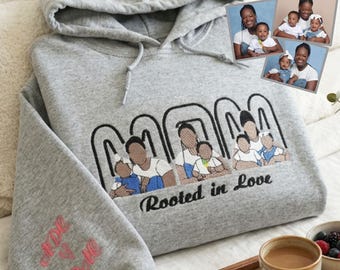 Sudadera con capucha bordada personalizada con retrato de mamá, sudadera de cuello redondo para el Día de la Madre, sudadera personalizada con foto de mamá e hijo, regalo para mamá.