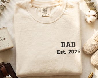 Chemise broderie papa Est 2026, chemise couleur confort, futur papa, cadeau pour papa, cadeau mari, chemise unisexe, cadeau nouveau papa, cadeau fête des pères