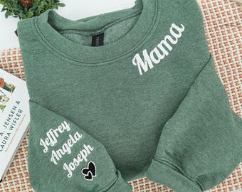 Custom Embroidered Mama Sweatshirt with Kids Names, Minimalist Momma Sweater