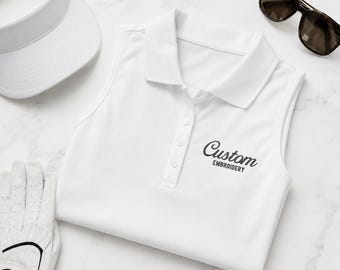 Polo de golf sin mangas para mujer, bordado personalizado, con nombre y logotipo personalizados, uniforme para equipos de golf, ropa corporativa.