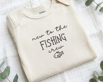 Embroidered New to the Fishing Crew ONESIES® Brand Bodysuit, Baby Announcement Bodysuit, Dad's New Buddy, Fishing Baby ONESIE® Bodysuit
