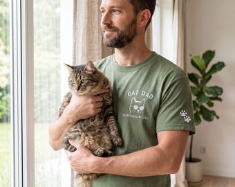 Chemise brodée papa chat, cadeau papa chat personnalisé, t-shirt personnalisé fête des pères pour les amoureux des chats