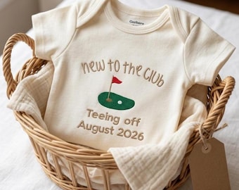 Broderie Nouveau venu au club Est Tee Time, Vêtements de golf pour bébé, Révélation de grossesse de golf, Body de golf, Faire-part de grossesse pour grands-parents