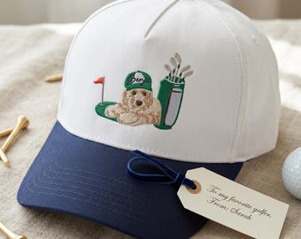Casquette de baseball personnalisée avec broderie chien, photo de golf, cadeau fête des pères de sa fille, portrait d'animal de compagnie de golf, cadeau pour lui