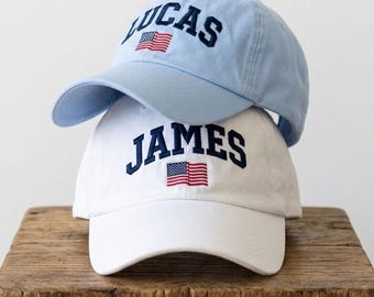 Chapeaux brodés drapeau américain pour papa et fils, casquettes de baseball patriotiques assorties, chapeau papa personnalisé avec noms, casquette pour tout-petit, tenue 4 juillet