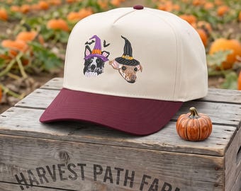 Personalized Halloween Pet Portrait Hat, Embroidered Dog Cat Baseball Cap, Custom Witch Pet Hat, Pet Lover Gift