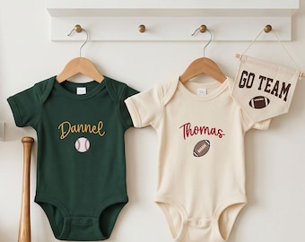 Body deportivo personalizado bordado para bebé, pelele de fútbol/béisbol con nombre personalizado, regalo para baby shower.