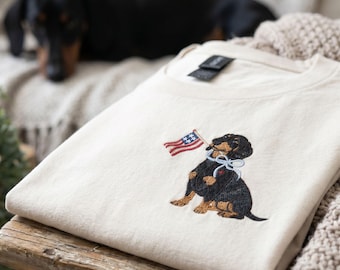 Embroidered Dog Mom Shirt, Patriotic Dog Lover Tee, Fourth of July Shirt, USA Dog Mom Gift