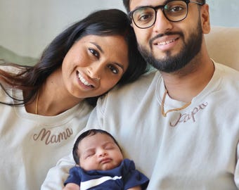 Personalized Mama Papa Embroidered Sweatshirts, Minimalist Family Outfit