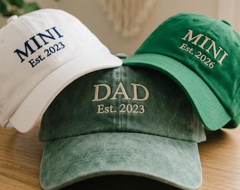Mini ensemble papa chapeaux de famille assortis, casquette personnalisée pour l'année de naissance papa, mini chapeau personnalisé pour enfants, tenue assortie père enfant, idée cadeau nouveau papa