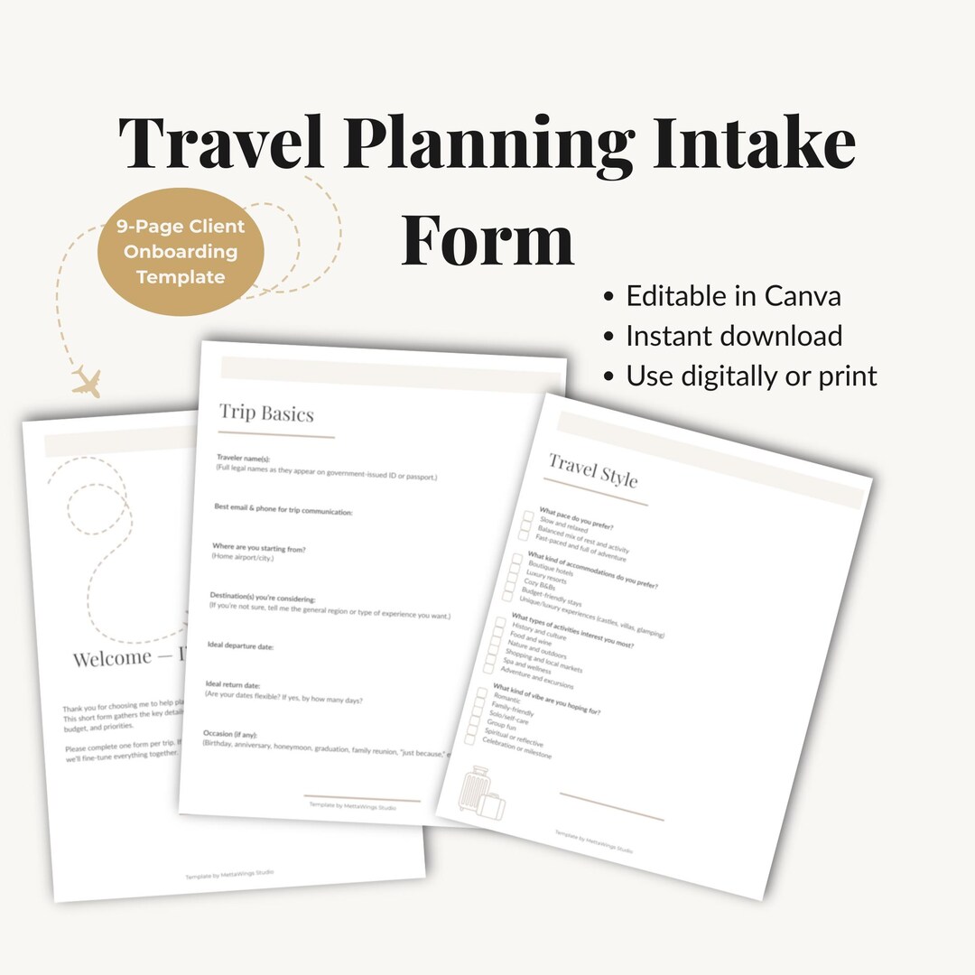 Travel Client Intake Form • Editable Canva Template • Trip Planning ...