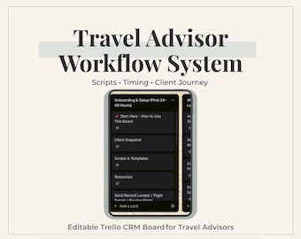 Sistema de flujo de trabajo para asesores de viajes • Plantilla CRM para el recorrido del cliente • Tablero de Trello